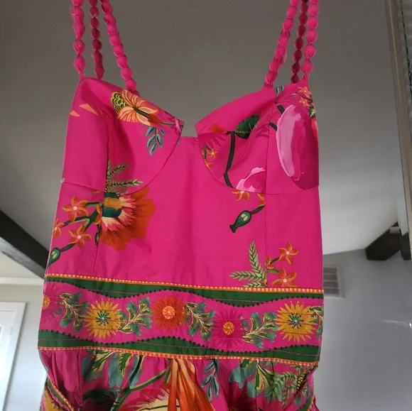 FARM Rio Vibrant Pink Midi Dress with Orange Accents - Picture 9 of 14